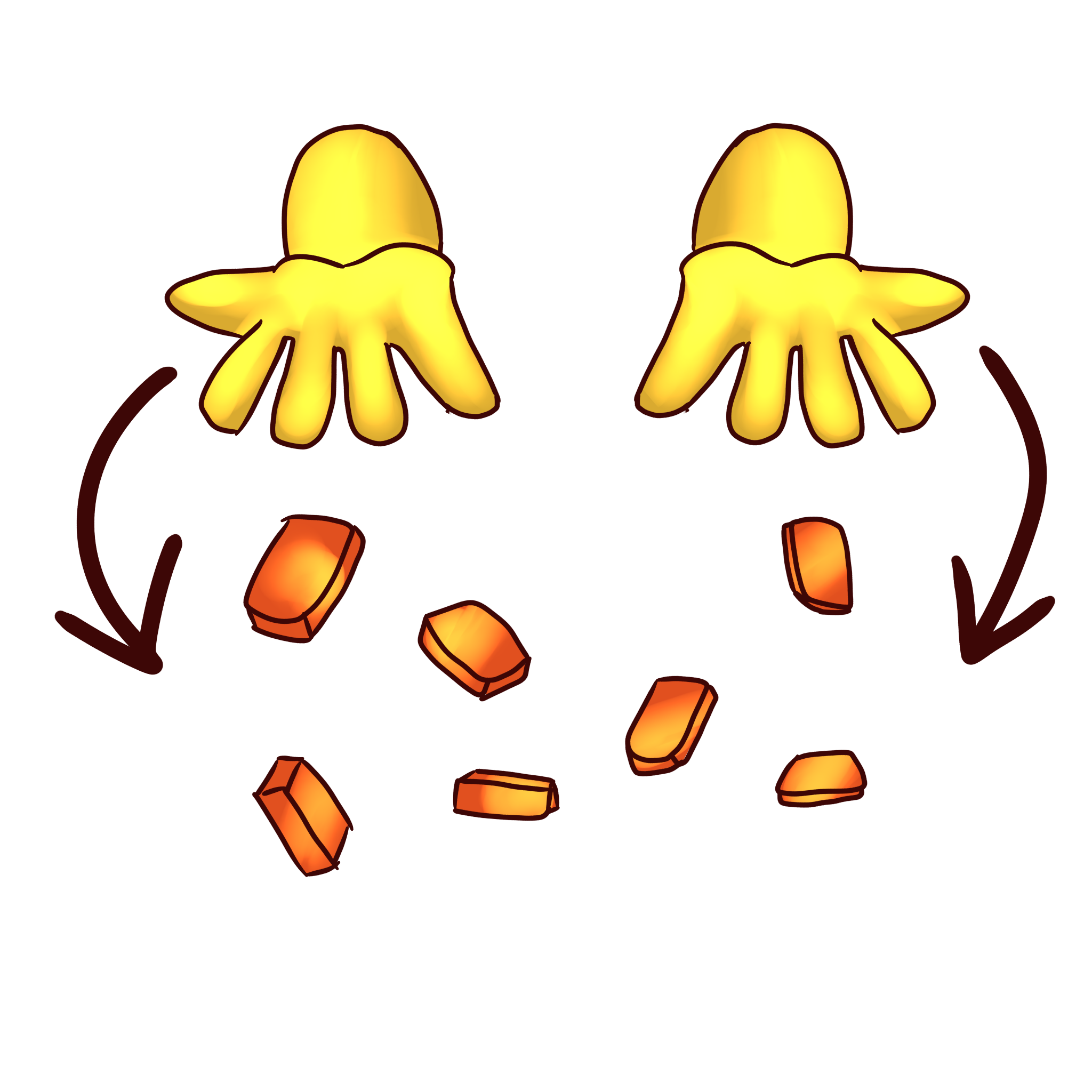 two yellow hands throwing small orange runes.